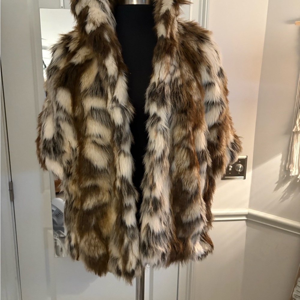 bebe OS Brown and White Faux Fur Teddy Jacket
